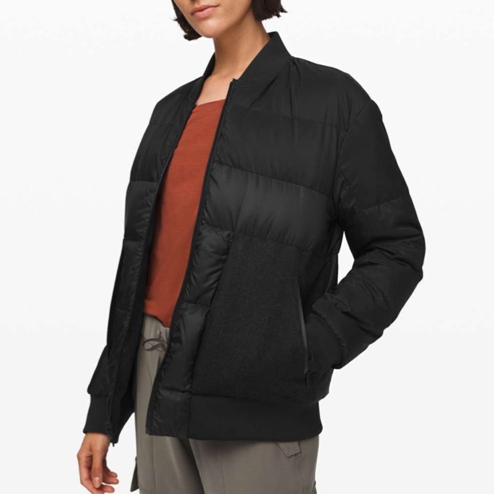 Lululemon Roam Far Wool Reversible Bomber Black Heathered Black Size 8
